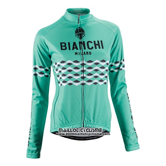 2016 Maillot Ciclismo Femme Bianchi Noir et Vert Manches Longues et Cuissard