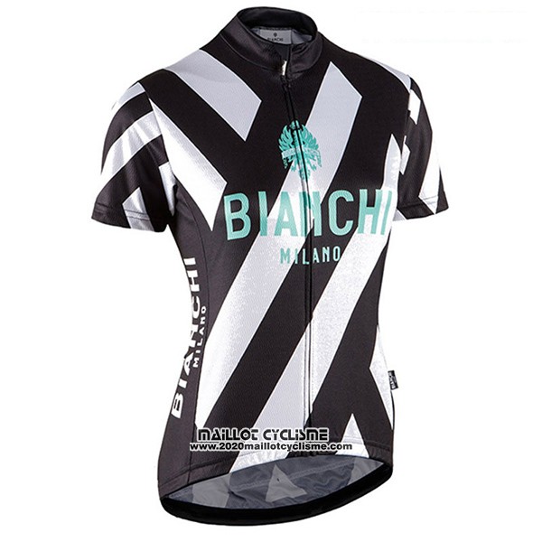 2017 Maillot Ciclismo Femme Bianchi Noir et Blanc Manches Courtes et Cuissard