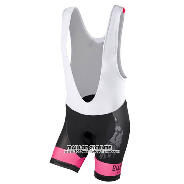 2017 Maillot Ciclismo Femme Bianchi Noir et Rose Manches Courtes et Cuissard