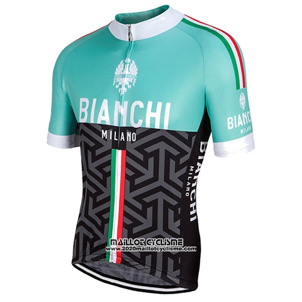 2017 Maillot Ciclismo Femme Bianchi Noir et Vert Manches Courtes et Cuissard