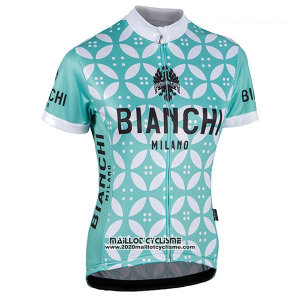 2017 Maillot Ciclismo Femme Bianchi Vert et Blanc Manches Courtes et Cuissard