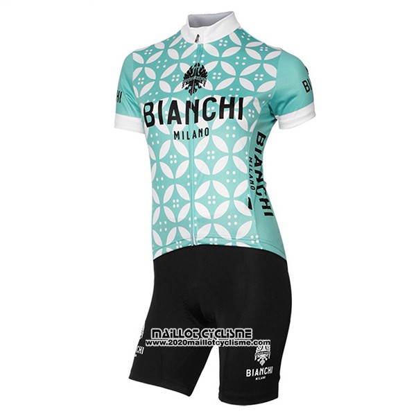 2017 Maillot Ciclismo Femme Bianchi Vert et Blanc Manches Courtes et Cuissard
