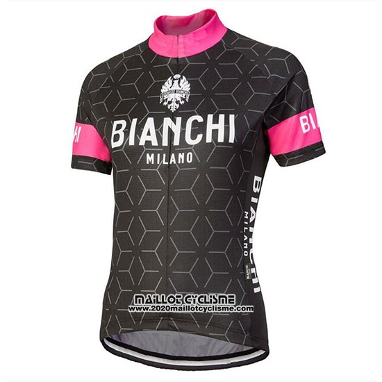 2018 Maillot Ciclismo Bianchi Nevola Noir et Rose Manches Courtes et Cuissard