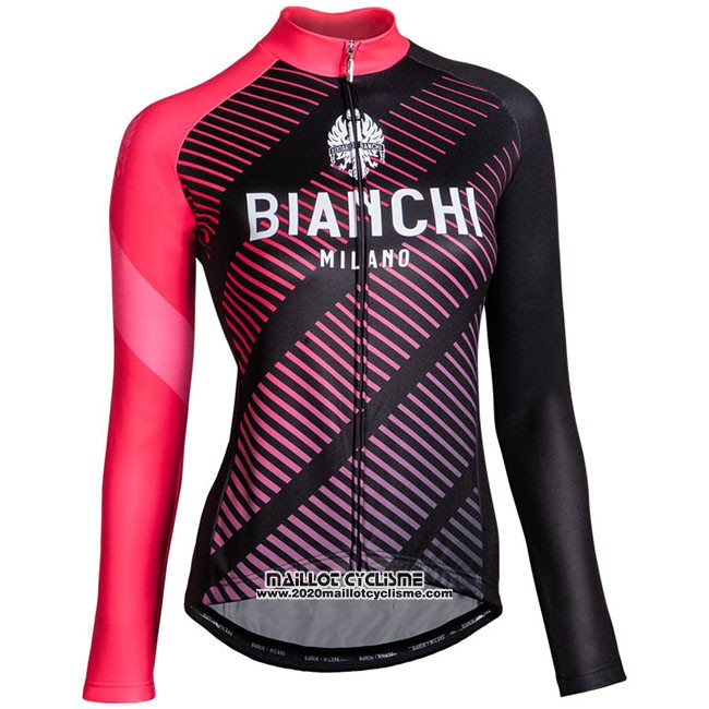 Maillot Ciclismo Femme Bianchi Milano Catria Noir Rose Manches Longues et Cuissard