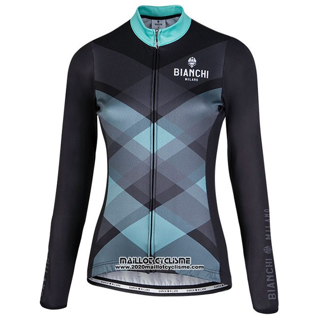 Maillot Ciclismo Femme Bianchi Milano Cornedo Noir Bleu Manches Longues et Cuissard