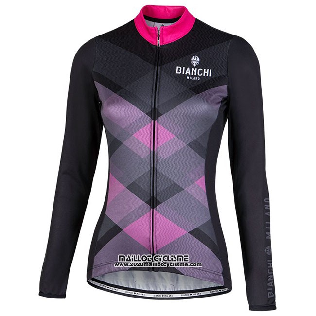 Maillot Ciclismo Femme Bianchi Milano Cornedo Noir Rose Manches Longues et Cuissard