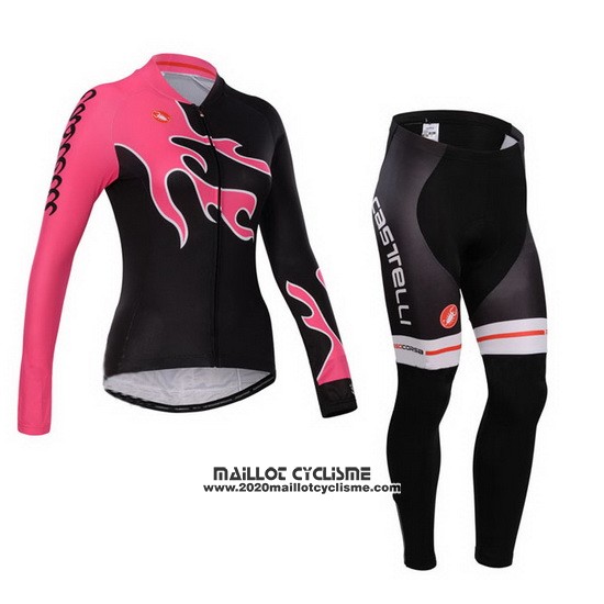 2014 Maillot Ciclismo Femme Castelli Rouge et Noir Manches Longues et Cuissard