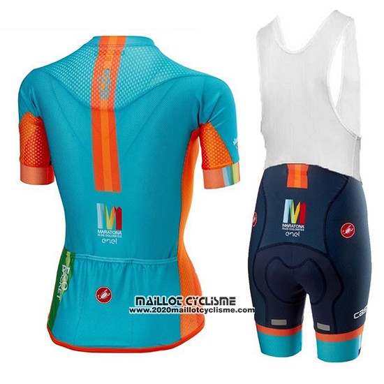 2018 Maillot Ciclismo Femme Castelli Maratona Dles Dolomites-enel Bleu Orange Manches Courtes et Cuissard