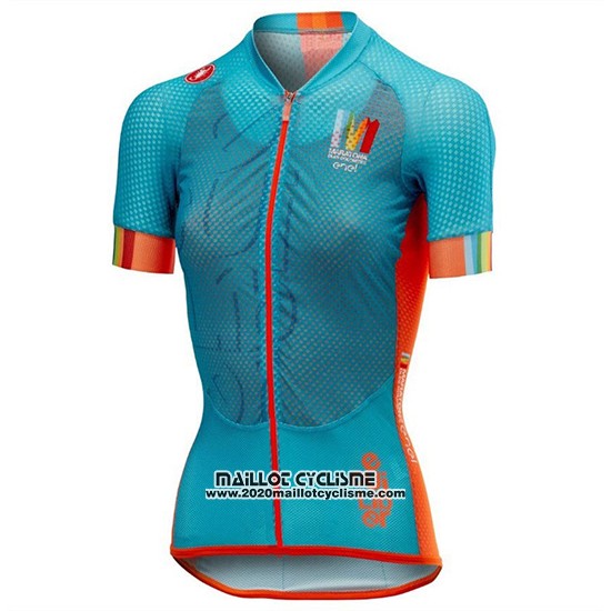2018 Maillot Ciclismo Femme Castelli Maratona Dles Dolomites-enel Bleu Orange Manches Courtes et Cuissard