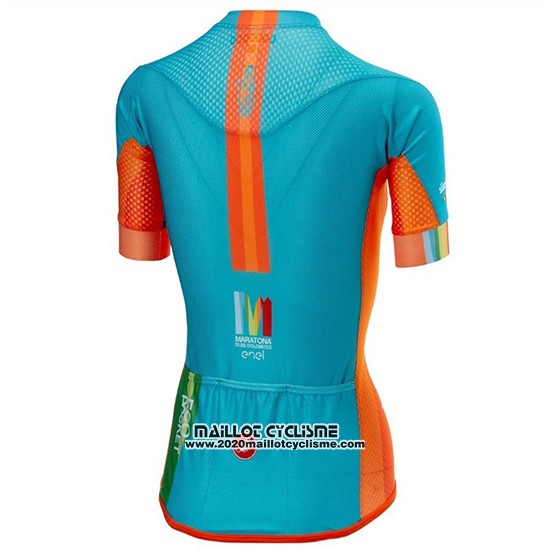 2018 Maillot Ciclismo Femme Castelli Maratona Dles Dolomites-enel Bleu Orange Manches Courtes et Cuissard