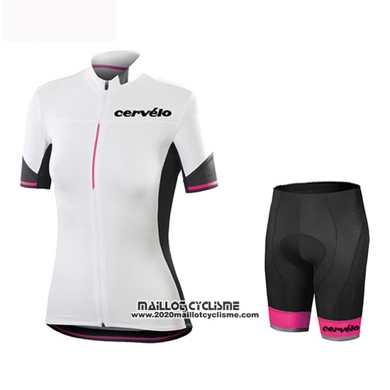 2019 Maillot Ciclismo Femme Cervelo Blanc Noir Manches Courtes et Cuissard