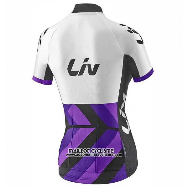 2017 Maillot Ciclismo Femme Liv Race Day Blanc et Violet Manches Courtes et Cuissard