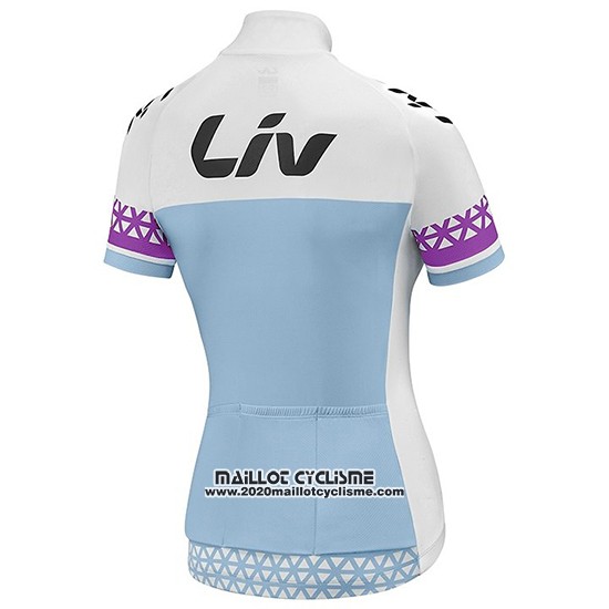 2019 Maillot Ciclismo Femme Liv Blanc Bleu Manches Courtes et Cuissard