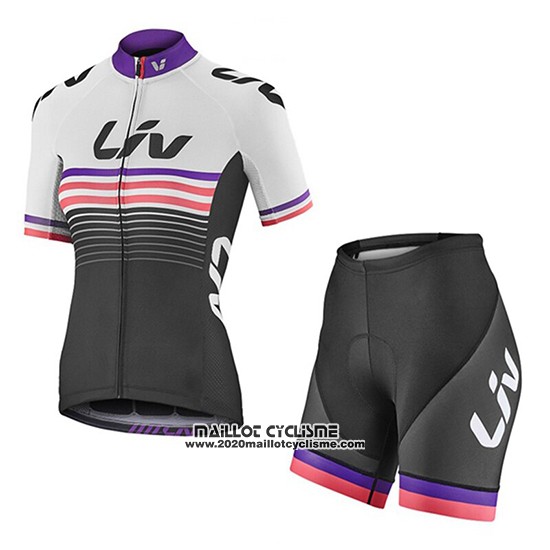 2019 Maillot Ciclismo Femme Liv Noir Blanc Fuchsia Manches Courtes et Cuissard