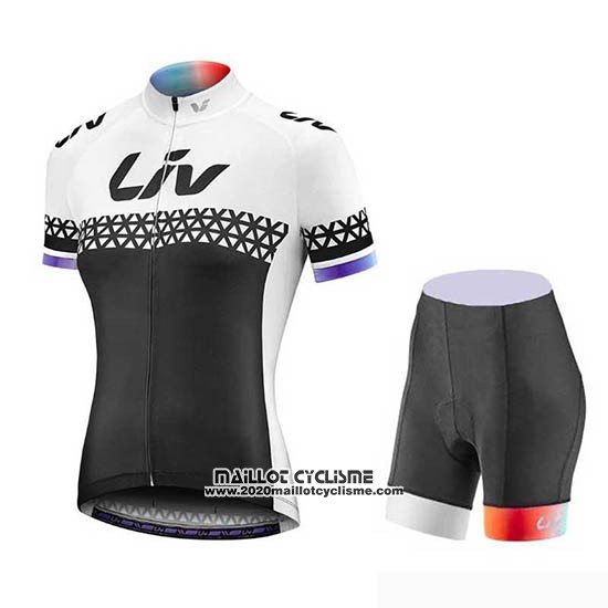 2019 Maillot Ciclismo Femme Liv Noir Blanc Manches Courtes et Cuissard