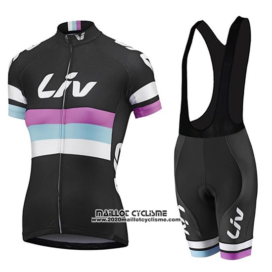 2019 Maillot Ciclismo Femme Liv Noir Blanc Violet Manches Courtes et Cuissard