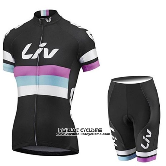 2019 Maillot Ciclismo Femme Liv Noir Blanc Violet Manches Courtes et Cuissard