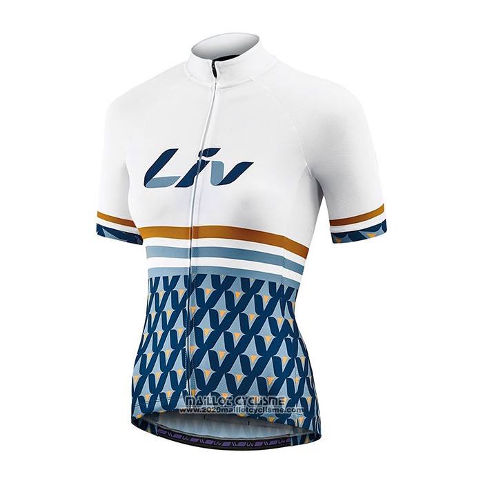 2021 Maillot Cyclisme Femme Liv Blanc Bleu Manches Courtes et Cuissard
