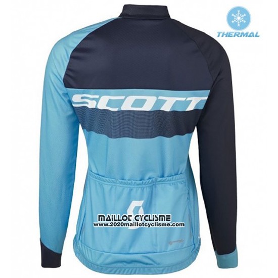 2016 Maillot Ciclismo Femme Scott Bleu et Noir Manches Longues et Cuissard
