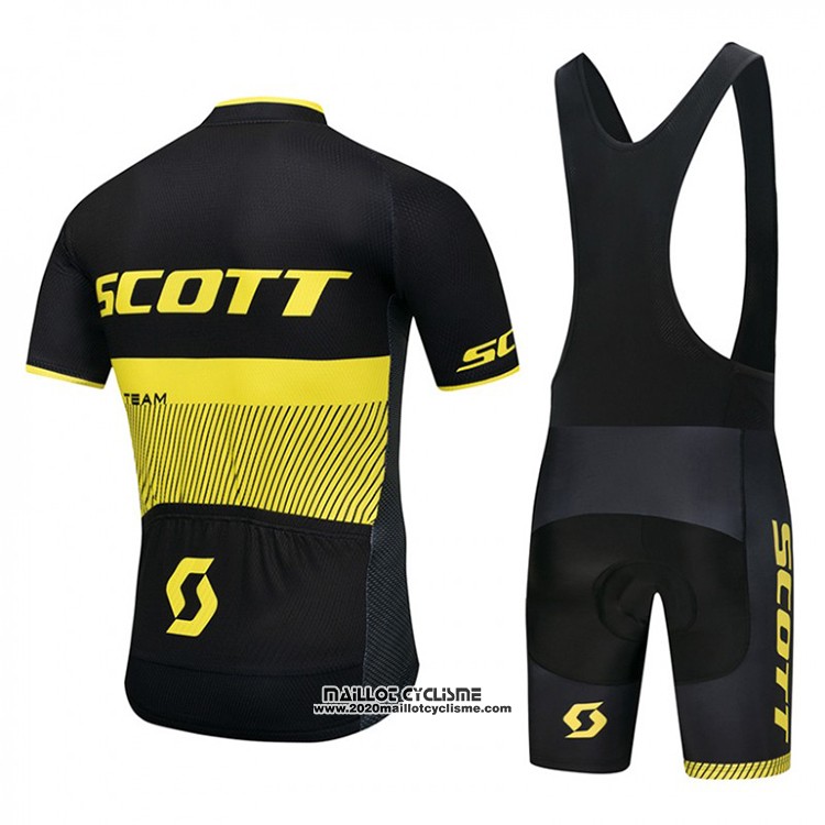 2018 Maillot Ciclismo Scott Noir et Jaune Manches Courtes et Cuissard