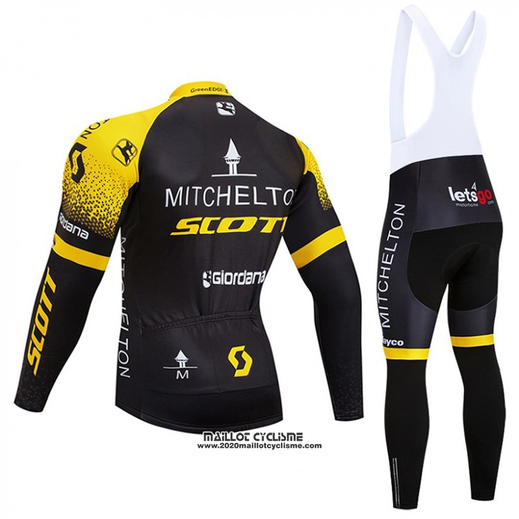 2018 Maillot Ciclismo Scott Noir et Jaune Manches Longues et Cuissard