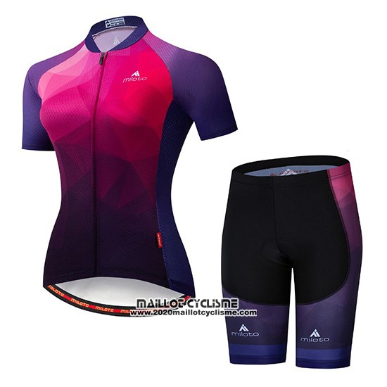 2019 Maillot Ciclismo Femme Miloto Violet Rose Manches Courtes et Cuissard