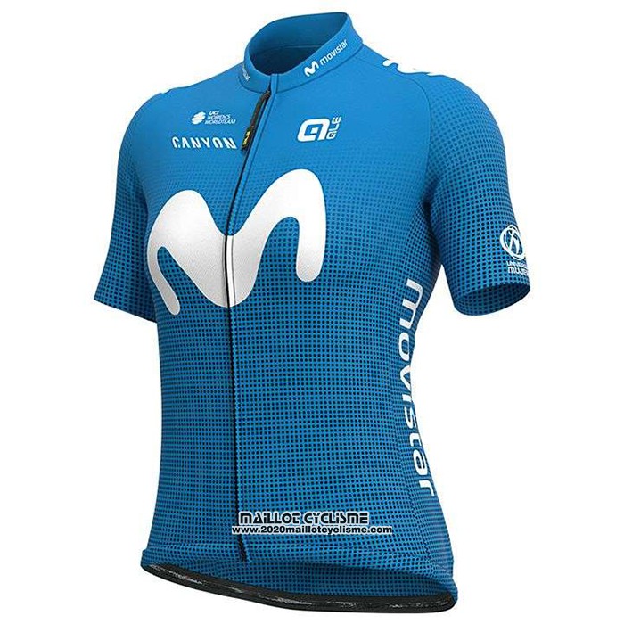 2020 Maillot Ciclismo Femme Movistar Blanc Bleu Manches Courtes et Cuissard