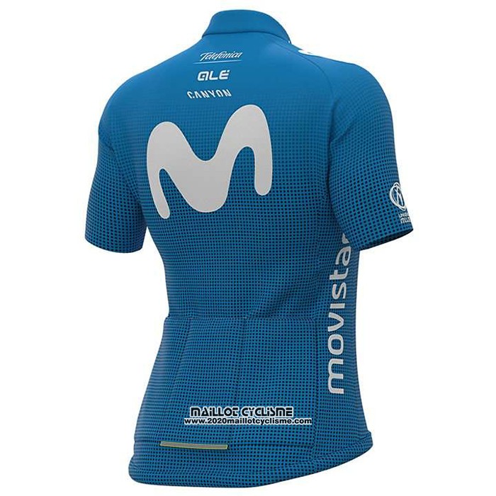 2020 Maillot Ciclismo Femme Movistar Blanc Bleu Manches Courtes et Cuissard