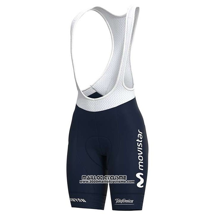 2020 Maillot Ciclismo Femme Movistar Blanc Bleu Manches Courtes et Cuissard