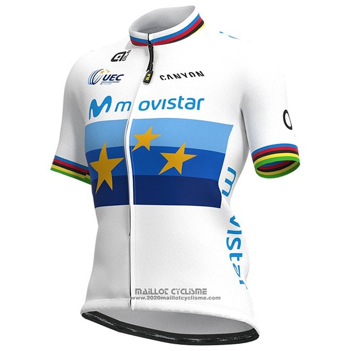 2021 Maillot Cyclisme Femme Movistar Champion Europe Manches Courtes et Cuissard