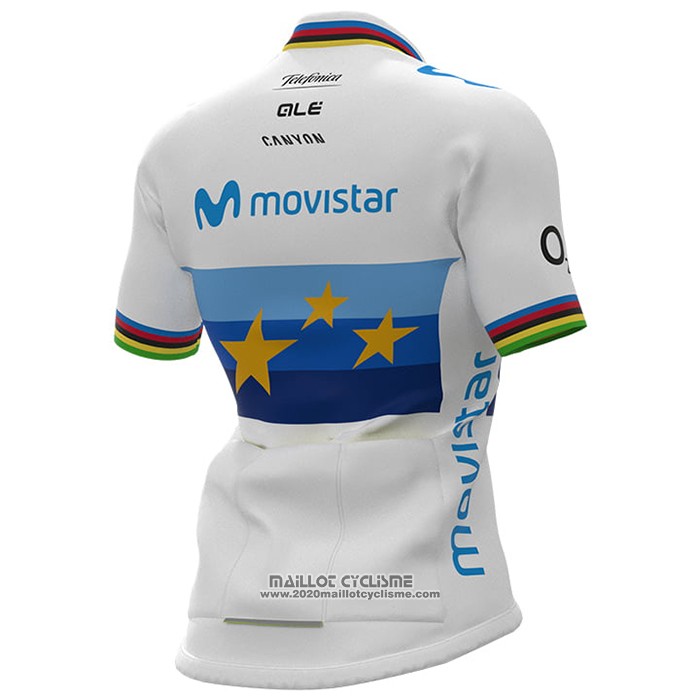 2021 Maillot Cyclisme Femme Movistar Champion Europe Manches Courtes et Cuissard