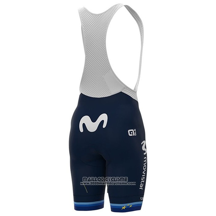 2021 Maillot Cyclisme Femme Movistar Champion Europe Manches Courtes et Cuissard