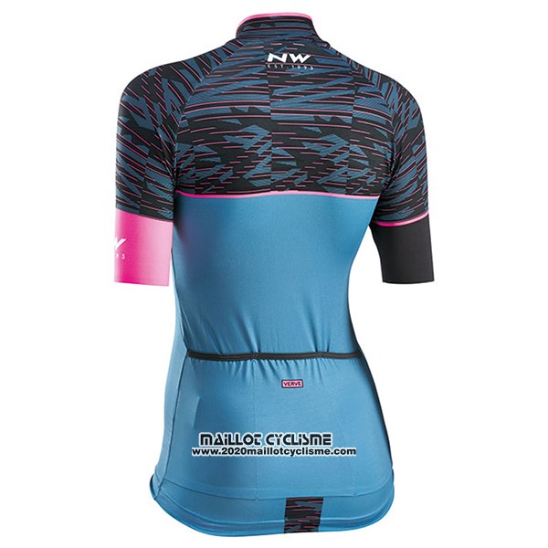 2017 Maillot Ciclismo Femme Northwave Noir et Bleu Manches Courtes et Cuissard