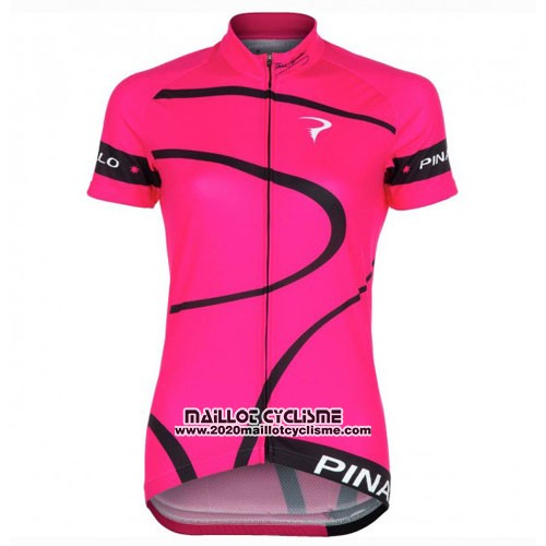 2016 Maillot Ciclismo Femme Pinarello Noir et Fuchsia Manches Courtes et Cuissard