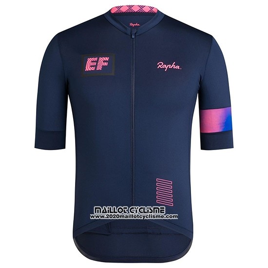 2019 Maillot Ciclismo Femme Rapha Fonce Bleu Rose Manches Courtes et Cuissard
