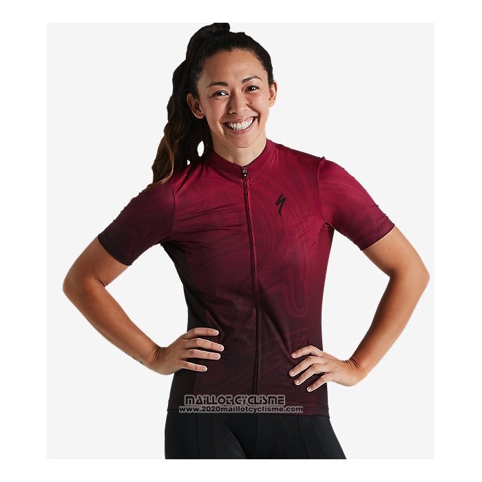 2021 Maillot Cyclisme Femme Specialized Rouge Noir Manches Courtes et Cuissard