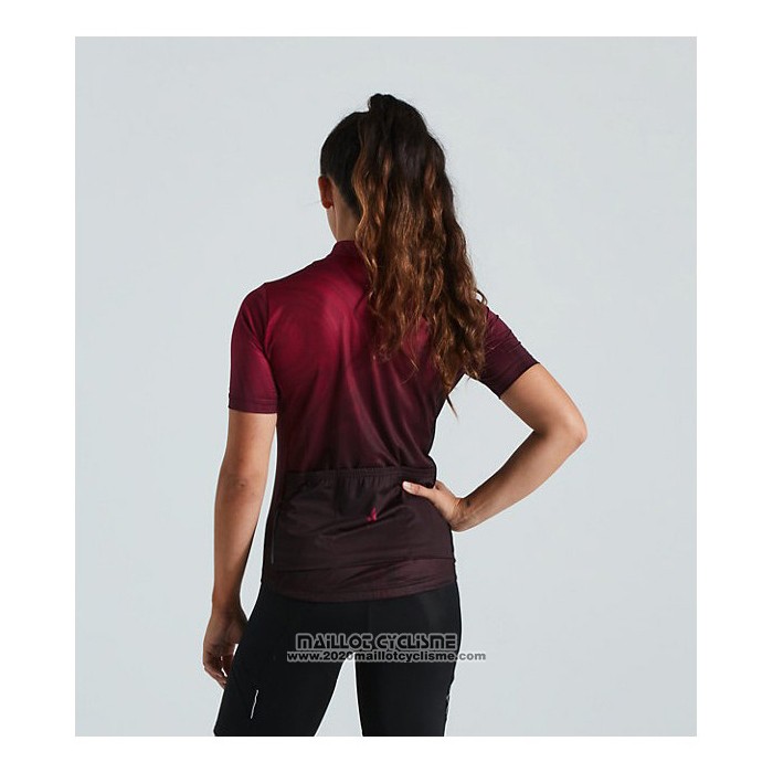2021 Maillot Cyclisme Femme Specialized Rouge Noir Manches Courtes et Cuissard
