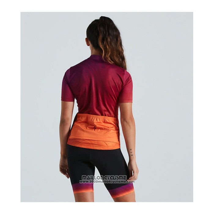 2021 Maillot Cyclisme Femme Specialized Rouge Orange Manches Courtes et Cuissard