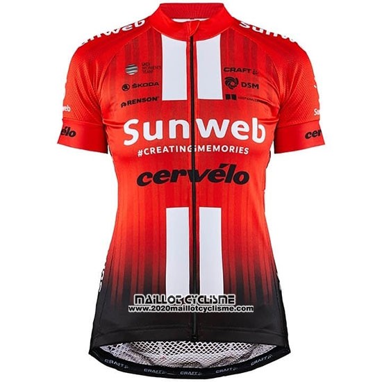 2019 Maillot Ciclismo Femme Sunweb Orange Blanc Manches Courtes et Cuissard