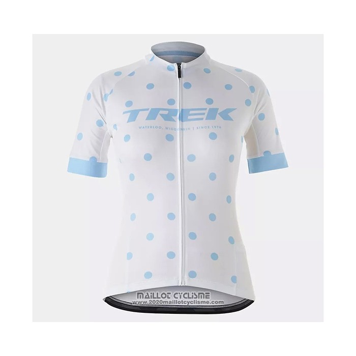 2021 Maillot Cyclisme Femme Trek Blanc Bleu Clair Manches Courtes et Cuissard