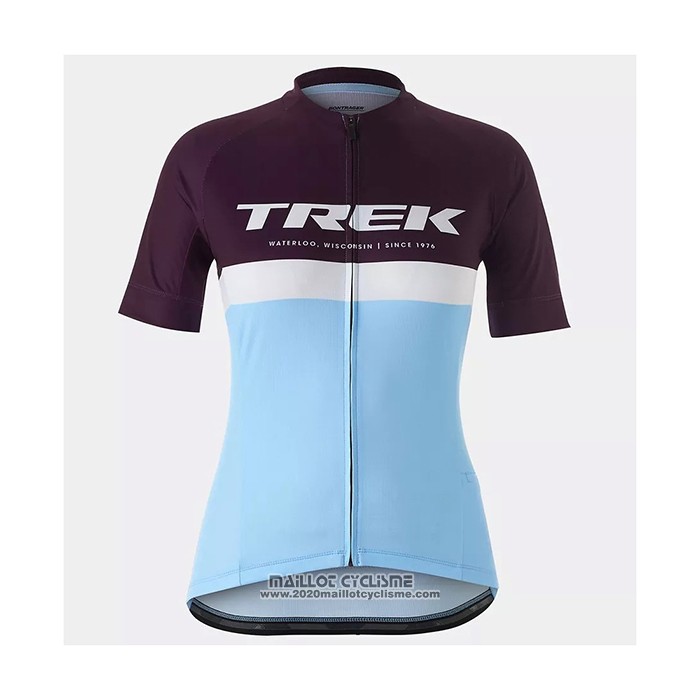 2021 Maillot Cyclisme Femme Trek Bleu Clair Manches Courtes et Cuissard