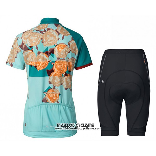 2017 Maillot Ciclismo Femme Vaude Bleu Clair Manches Courtes et Cuissard