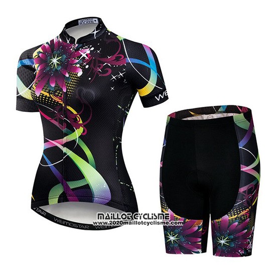 2019 Maillot Ciclismo Femme Weimostar Noir Rose Vert Manches Courtes et Cuissard