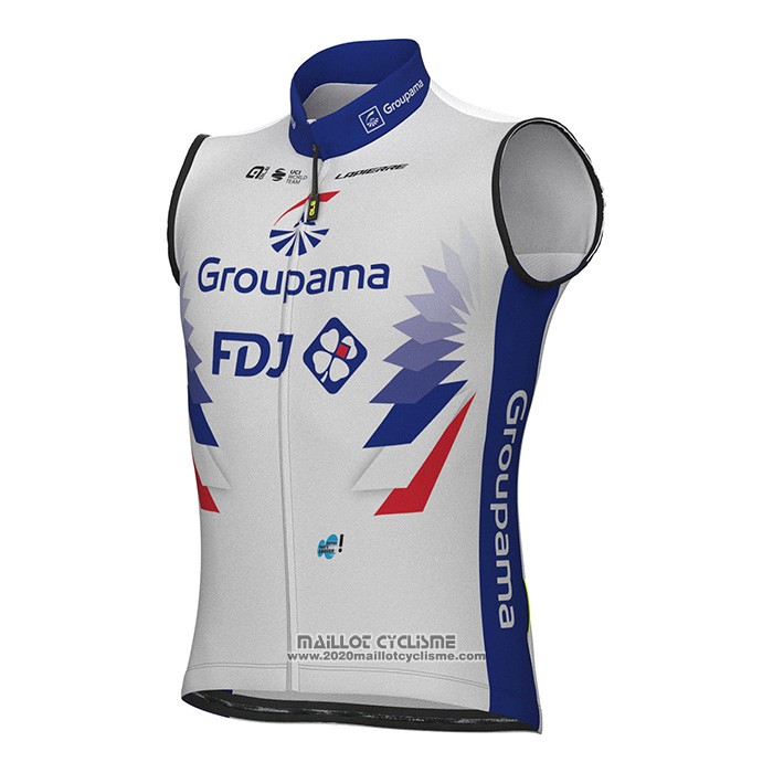 2022 Gilet Coupe Vent Groupama-FDJ Blanc Bleu Manches Courtes et Cuissard