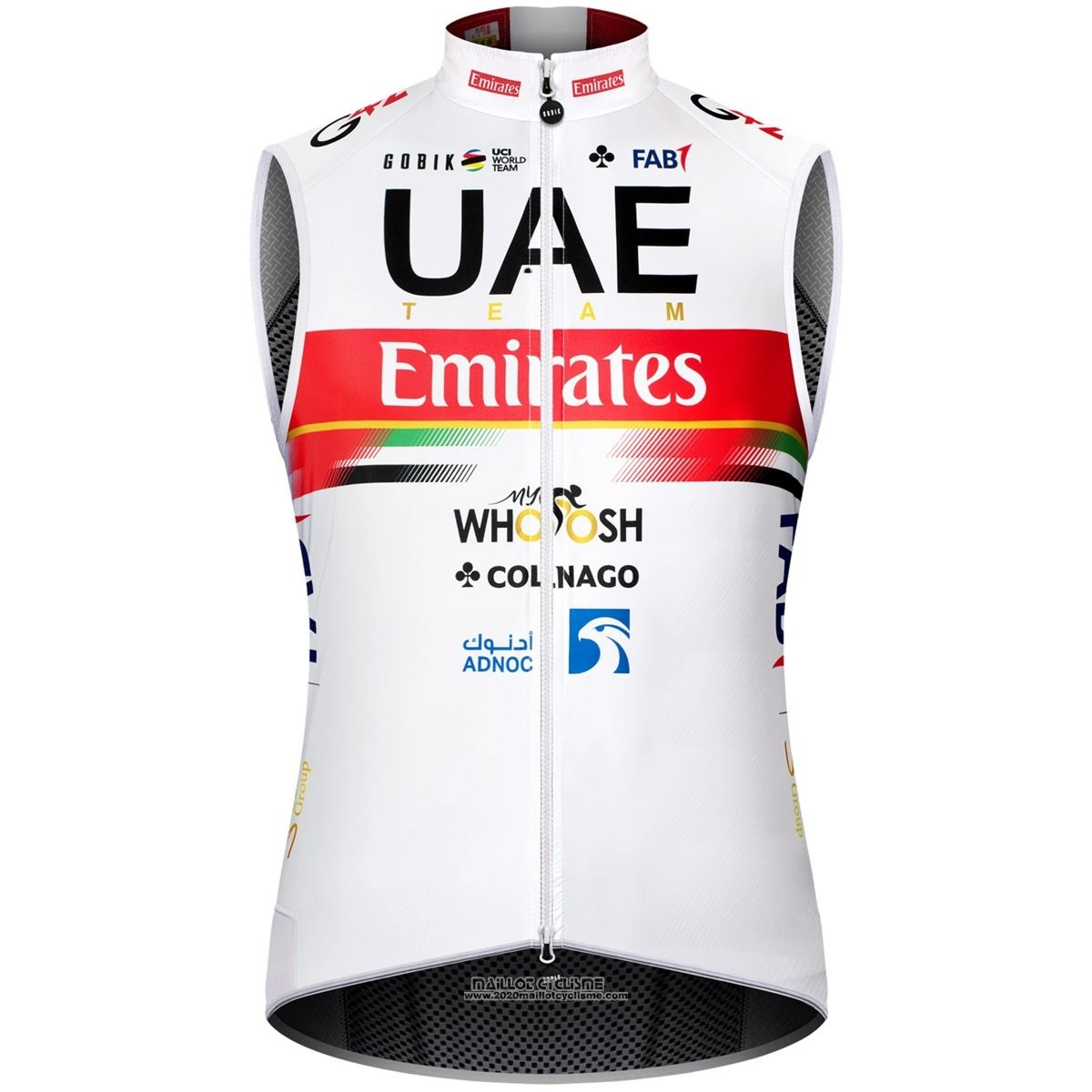 2021 Gilet Coupe Vent UAE Blanc Rouge Manches Courtes et Cuissard