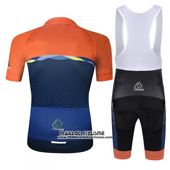 2019 Maillot Ciclismo Chomir Orange Fonce Bleu Manches Courtes et Cuissard