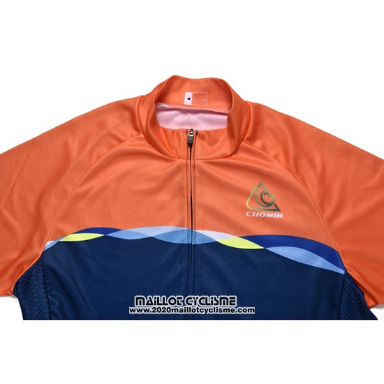 2019 Maillot Ciclismo Chomir Orange Fonce Bleu Manches Courtes et Cuissard