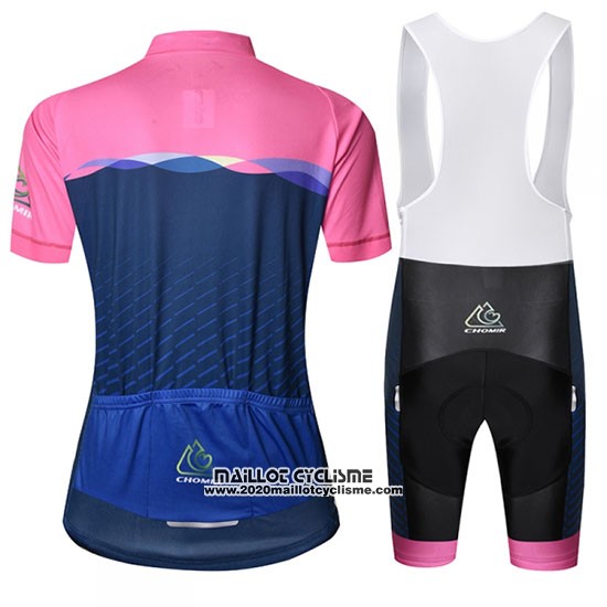 2019 Maillot Ciclismo Chomir Rose Fonce Bleu Manches Courtes et Cuissard