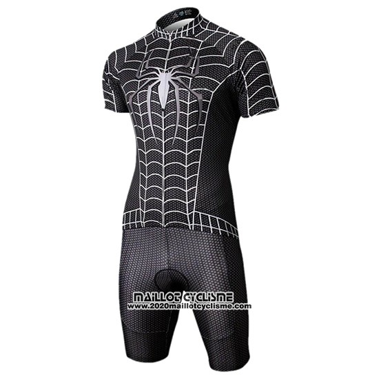 2019 Maillot Ciclismo Marvel Heros Spider Man Noir Manches Courtes et Cuissard