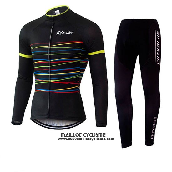 2019 Maillot Ciclismo Phtxolue Noir Jaune Manches Longues et Cuissard